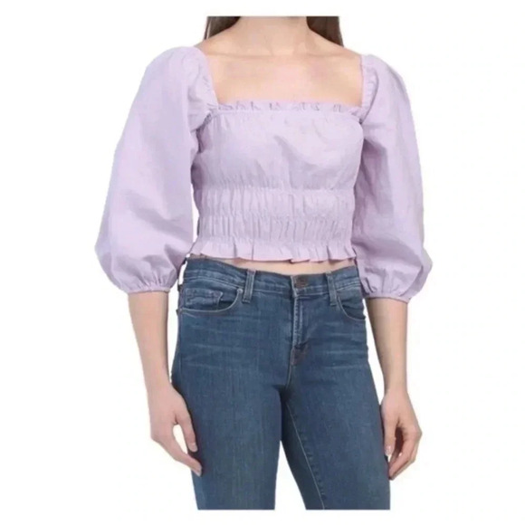 Charlie Holidays Anthropologie bohemian smocked top lilac XS - Picture 1 of 7